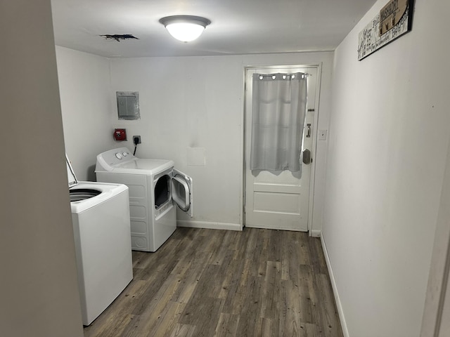 4932 Pine Ridge Dr W, Bushkill, PA 18324 - laundry room with washing machine and clothes dryer, dark wood-style flooring, and electric panel