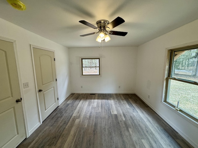 52 Tanglewood Dr, Albrightsville, PA 18210 - empty room with ceiling fan, baseboards, and dark wood finished floors