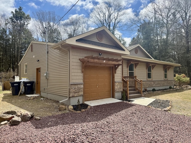 52 Tanglewood Dr, Albrightsville, PA 18210 - ranch-style house featuring driveway, a garage, and stone siding