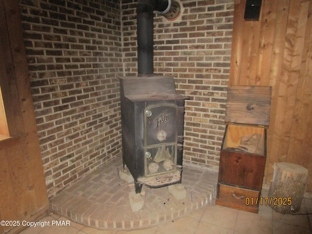 interior details with a wood stove