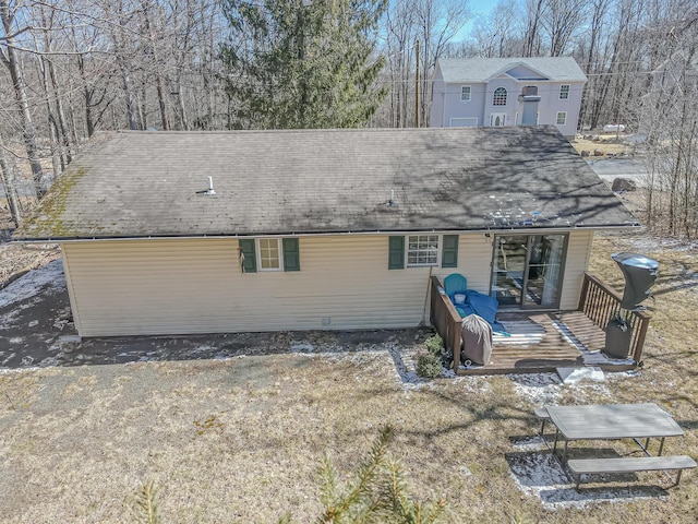 9148 Brandywine Dr, Tobyhanna, PA 18466 - rear view of property featuring roof with shingles and a wooden deck