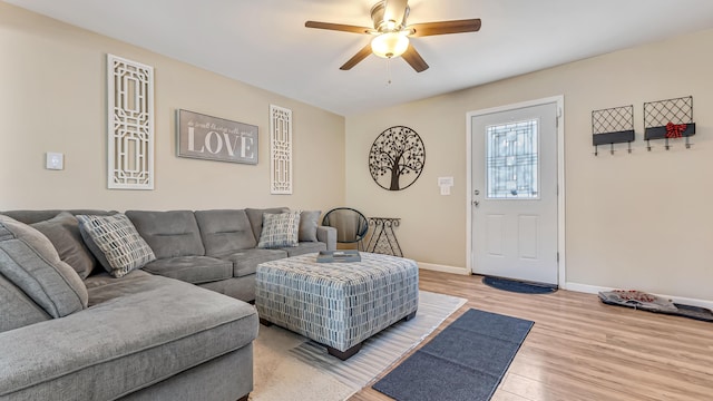 9148 Brandywine Dr, Tobyhanna, PA 18466 - living area featuring ceiling fan, light wood-style flooring, and baseboards