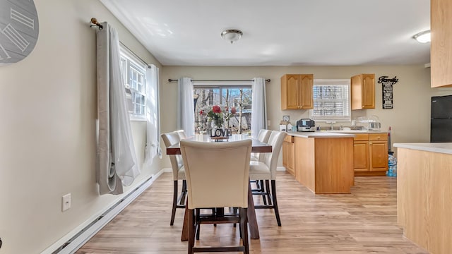 9148 Brandywine Dr, Tobyhanna, PA 18466 - dining space with a baseboard radiator and light wood-type flooring