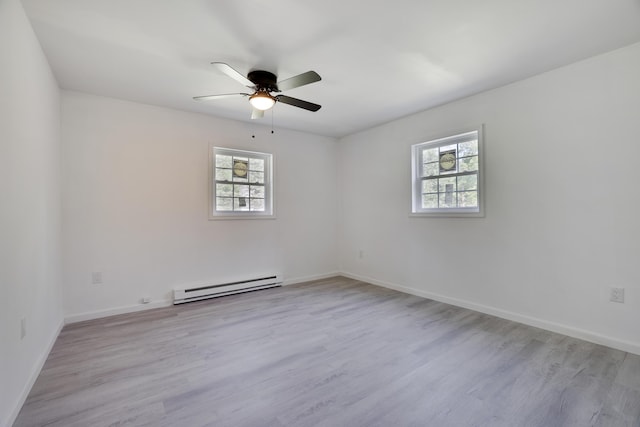 3119 Essex Rd, Coolbaugh Township, PA 18466 - unfurnished room with a baseboard radiator, healthy amount of natural light, ceiling fan, and wood finished floors