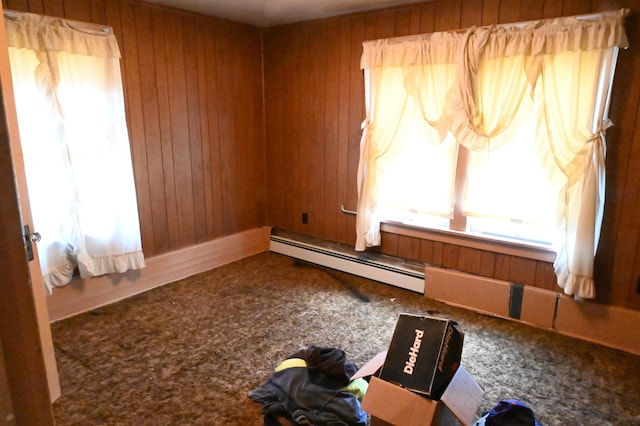595 N Courtland St, East Stroudsburg, PA 18301 - carpeted spare room featuring a baseboard radiator and wooden walls