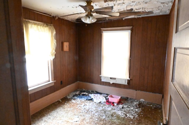 595 N Courtland St, East Stroudsburg, PA 18301 - unfurnished room with plenty of natural light, ceiling fan, and wood walls