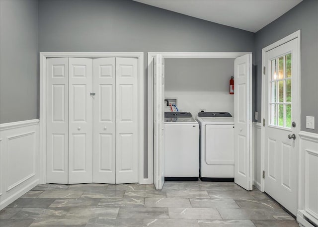 1572 Gardner Rd, Stroudsburg, PA 18360 - washroom with washer and dryer and a wainscoted wall