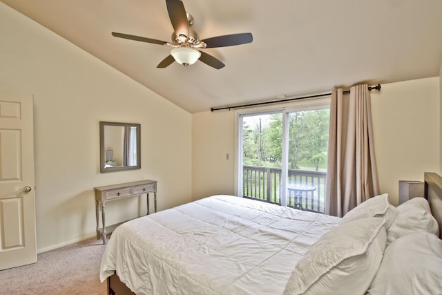 594 Sullivan Trl, Long Pond, PA 18334 - carpeted bedroom featuring access to exterior, vaulted ceiling, and ceiling fan