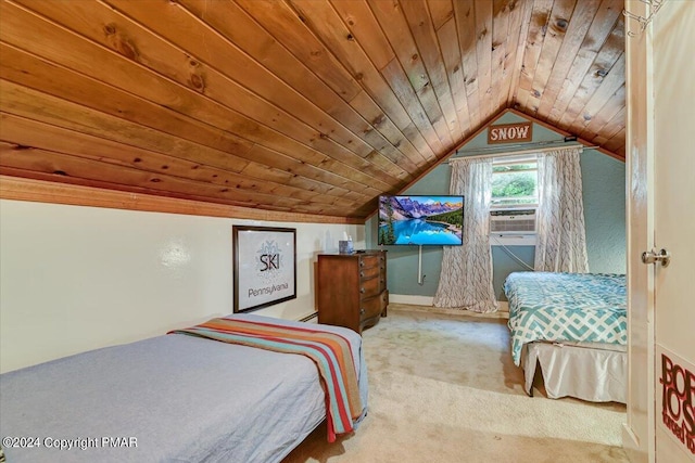 188 Olde Schoolhouse Rd, Cresco, PA 18326 - bedroom with carpet floors, wooden ceiling, and vaulted ceiling