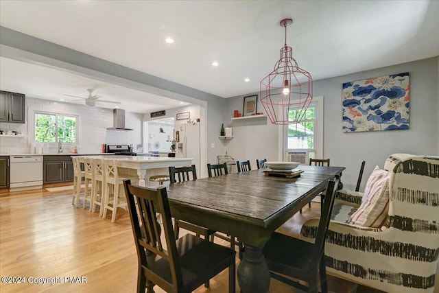 188 Olde Schoolhouse Rd, Cresco, PA 18326 - dining space with recessed lighting, light wood-style floors, and ceiling fan