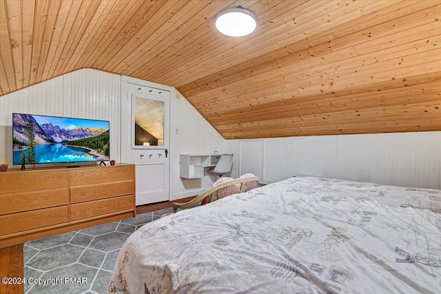 188 Olde Schoolhouse Rd, Cresco, PA 18326 - bedroom with wooden ceiling, wooden walls, and vaulted ceiling