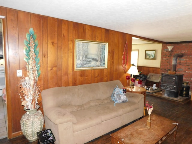 1212 Lower Cherry Valley Rd, Stroudsburg, PA 18360 - living area featuring wooden walls, wood finished floors, and a wood stove