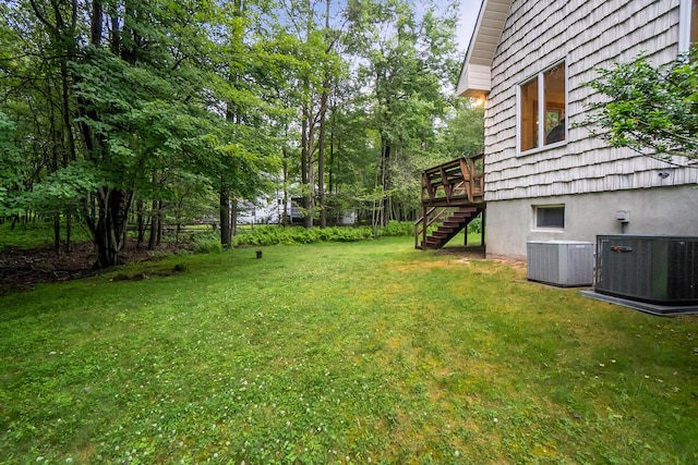 2173 Tuscarora Dr, Pocono Lake, PA 18347 - view of grassy yard with stairs and a deck