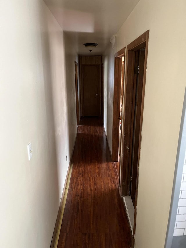 corridor featuring dark wood finished floors