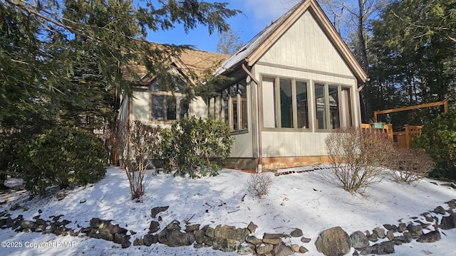 view of snow covered exterior