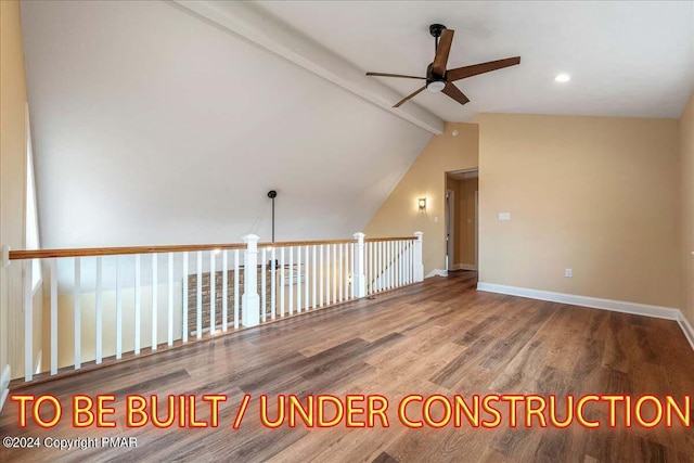 84 Parker Trl, Albrightsville, PA 18210 - spare room featuring vaulted ceiling with beams, wood finished floors, ceiling fan, and baseboards