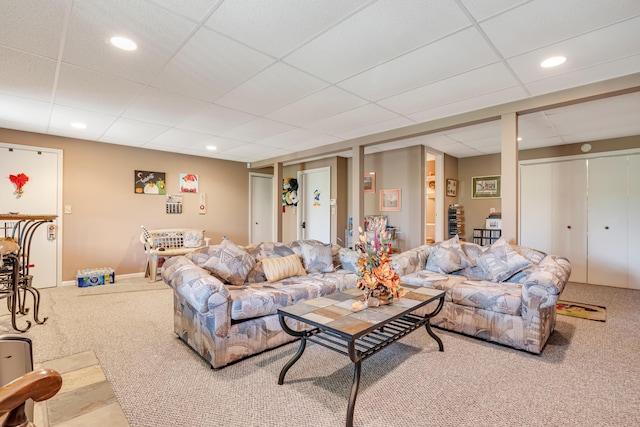 176 Manchester Dr, Bushkill, PA 18324 - carpeted living area with a paneled ceiling, recessed lighting, and baseboards