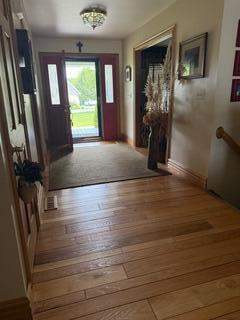 163 Wagner Blvd, Greenfield Township, PA 18407 - foyer entrance with hardwood / wood-style flooring, baseboards, and a chandelier
