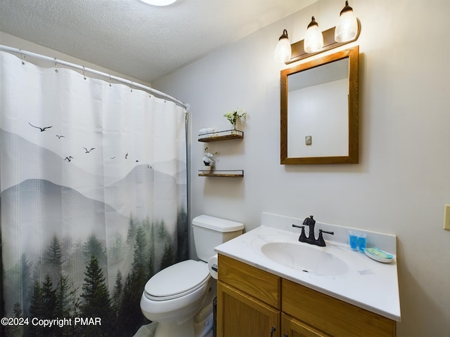 5310 Conoquenissing Dr, Pocono Lake, PA 18347 - bathroom with a textured ceiling, toilet, vanity, and a shower with curtain