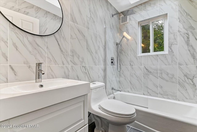 bathroom with shower / washtub combination, visible vents, vanity, and toilet