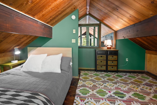 2107 Oak Rd, Pocono Pines, PA 18350 - bedroom with wooden ceiling, baseboards, vaulted ceiling, and wood finished floors