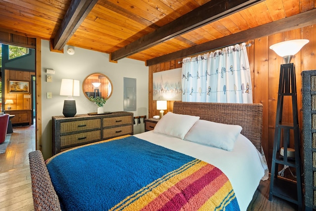 2107 Oak Rd, Pocono Pines, PA 18350 - bedroom with wooden ceiling with exposed beams and hardwood / wood-style floors