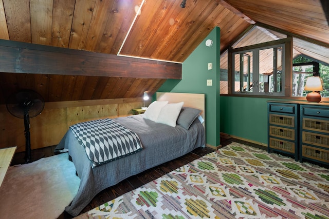2107 Oak Rd, Pocono Pines, PA 18350 - bedroom with wood ceiling, lofted ceiling, wood finished floors, and baseboards