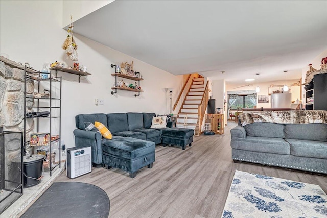 232 Image Dr, Scotrun, PA 18355 - living area featuring stairway and wood finished floors