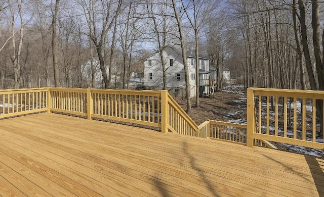 8263 Natures Dr, Tobyhanna, PA 18466 - wooden deck featuring view of wooded area
