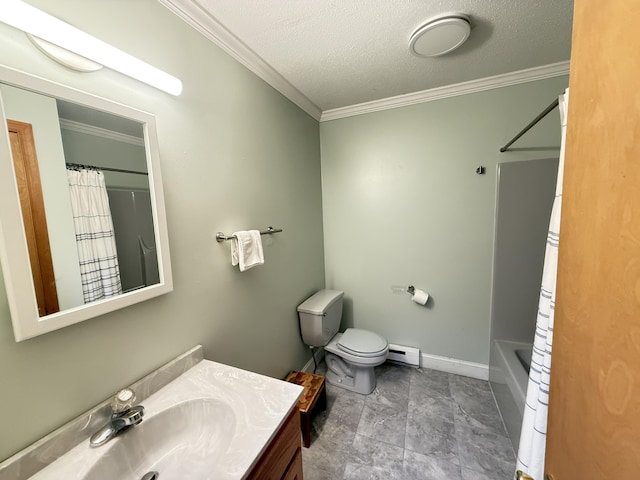 6414 Decker Rd, Bushkill, PA 18324 - bathroom featuring vanity, ornamental molding, a textured ceiling, and shower / bath combo