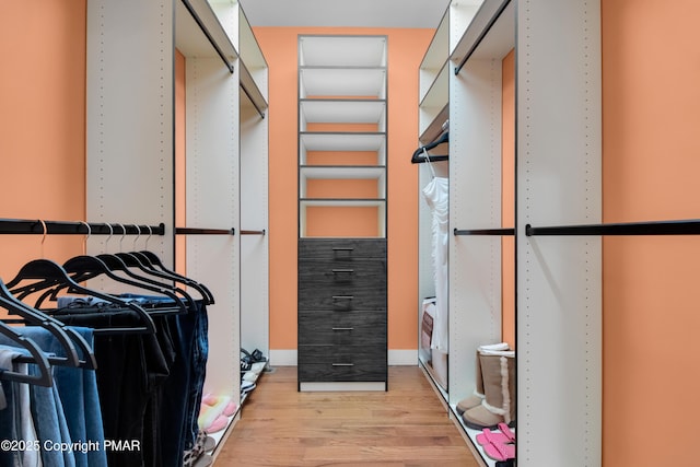 spacious closet featuring light wood finished floors