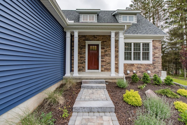 210 Canterbury Cir, Blakeslee, PA 18610 - property entrance with roof with shingles and stone siding