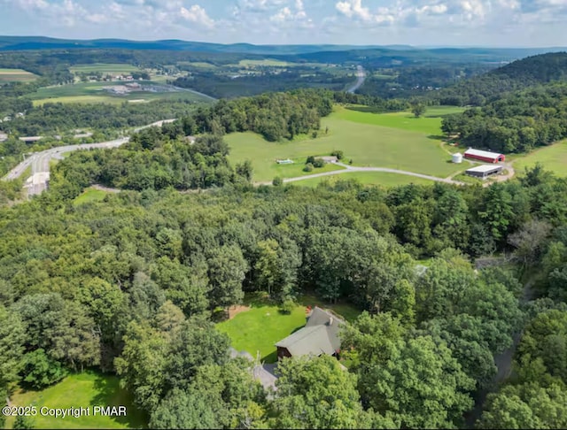 bird's eye view featuring a forest view