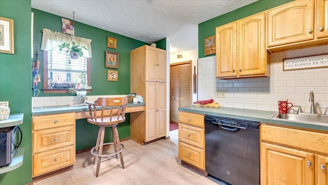7924 Sleepy Hollow Dr, Tobyhanna, PA 18466 - kitchen with backsplash, a textured ceiling, dishwasher, a sink, and light wood finished floors