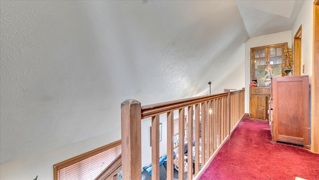 7924 Sleepy Hollow Dr, Tobyhanna, PA 18466 - corridor featuring carpet, lofted ceiling, and an upstairs landing