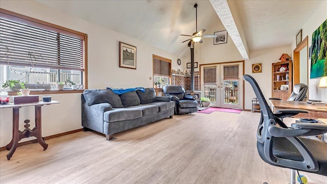 7924 Sleepy Hollow Dr, Tobyhanna, PA 18466 - office area featuring ceiling fan, vaulted ceiling, a healthy amount of sunlight, and light wood-style flooring