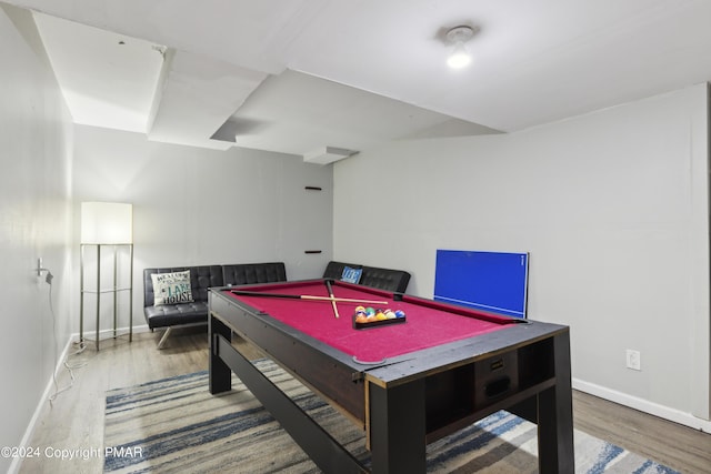 rec room with billiards, wood finished floors, and baseboards