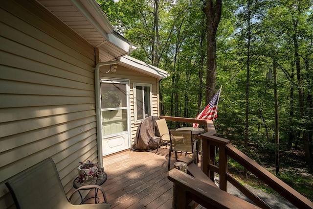 243 R Own Rd, East Stroudsburg, PA 18302 - deck featuring a forest view