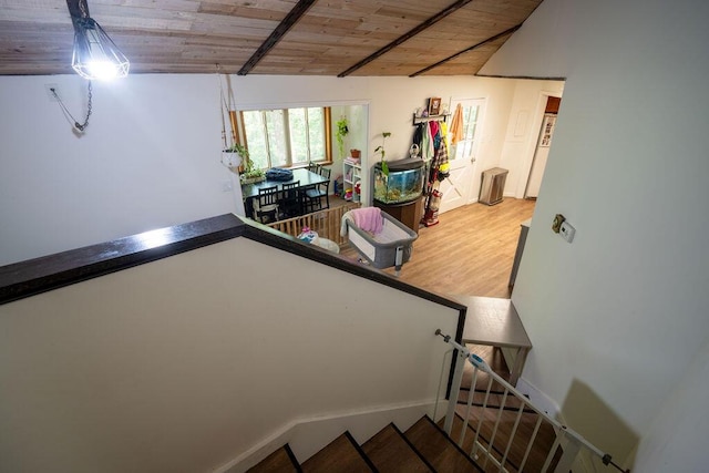 243 R Own Rd, East Stroudsburg, PA 18302 - stairway with wooden ceiling, lofted ceiling, and wood finished floors