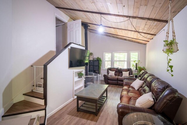 243 R Own Rd, East Stroudsburg, PA 18302 - living area featuring wooden ceiling, wood finished floors, and stairway