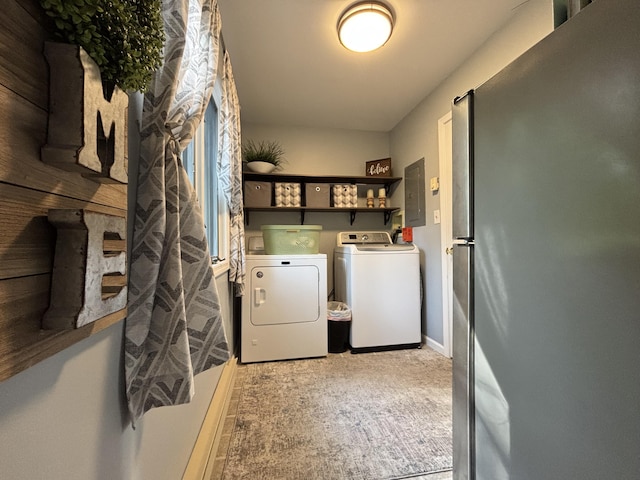 1161 Deer, Pocono Pines, PA 18350 - laundry area with independent washer and dryer, electric panel, and light colored carpet