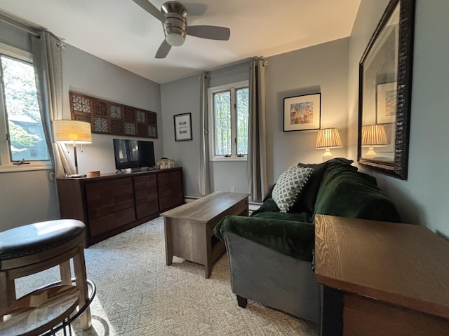 1161 Deer, Pocono Pines, PA 18350 - living room featuring a ceiling fan and light carpet