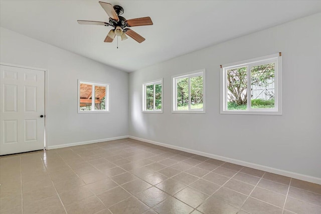 113 Dennis Ct, East Stroudsburg, PA 18301 - unfurnished room with plenty of natural light, lofted ceiling, a ceiling fan, and light tile patterned floors