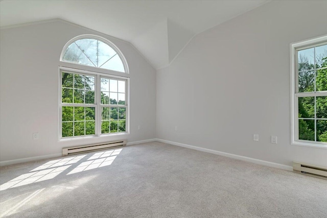 113 Dennis Ct, East Stroudsburg, PA 18301 - empty room with a baseboard radiator, carpet flooring, and lofted ceiling