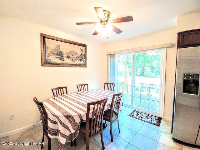 dining space with ceiling fan