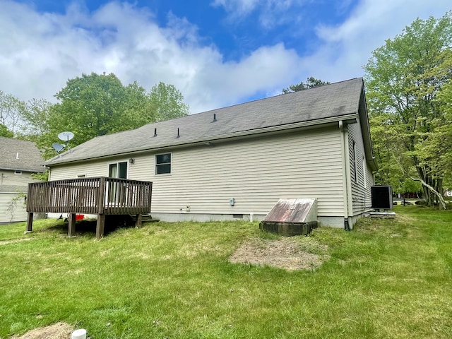 350 Brier Crest Rd, Blakeslee, PA 18610 - rear view of house with a wooden deck, a yard, and central air condition unit