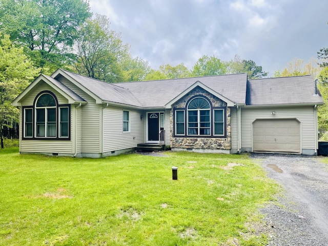 350 Brier Crest Rd, Blakeslee, PA 18610 - ranch-style home with a garage, driveway, crawl space, and a front yard