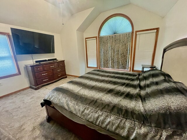350 Brier Crest Rd, Blakeslee, PA 18610 - bedroom with vaulted ceiling, light carpet, and baseboards