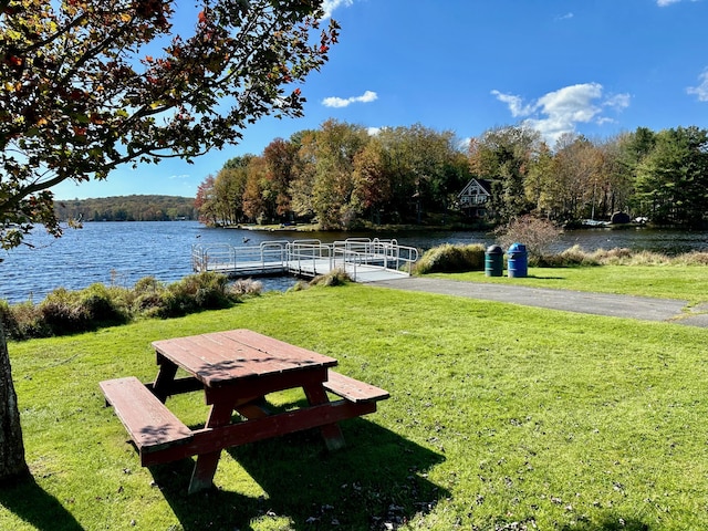 135 Tomhickon Trl, Pocono Lake, PA 18347 - surrounding community with a water view, a lawn, and a dock