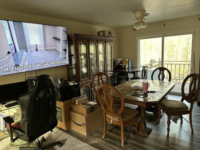 1010 Knollwood Dr, Tobyhanna, PA 18466 - dining area featuring a ceiling fan, healthy amount of natural light, and wood finished floors